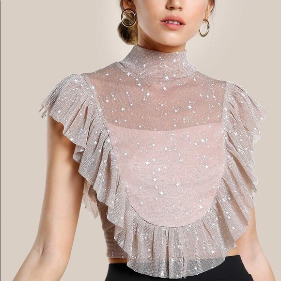 Dance & Marvel Tops - Dance & Marvel Star Print Ruffed Open Back Top